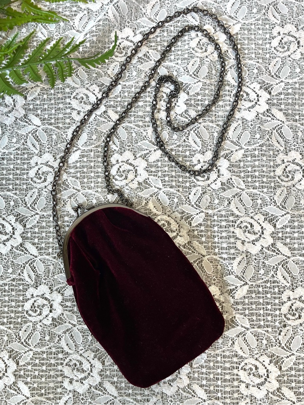 Paco Rabanne Parfums Maroon Velvet Silver Metal Mini Bag